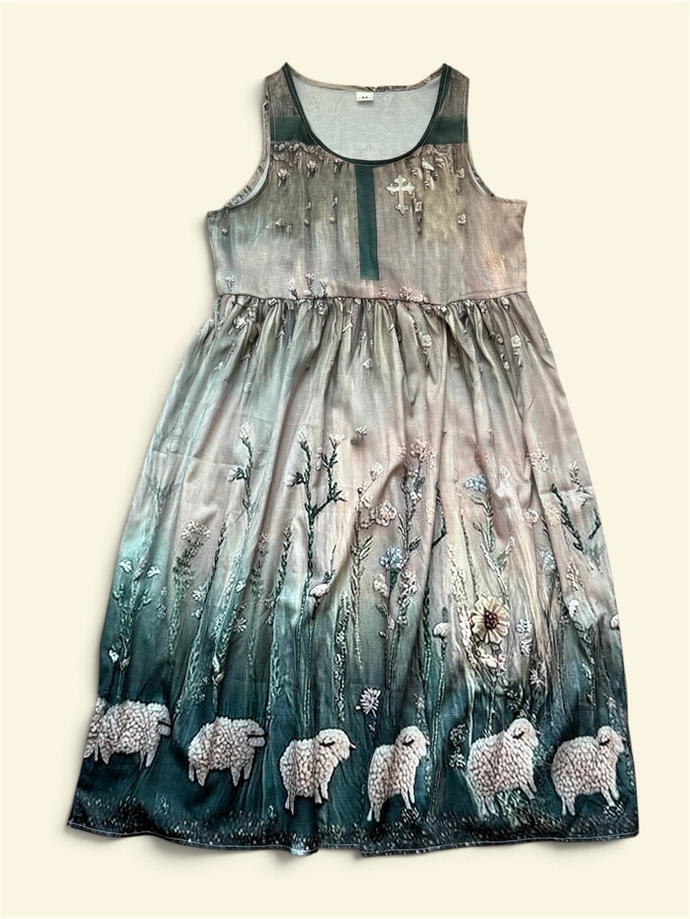 Women’s Teal Gradient Sheep Print Sleeveless Dress